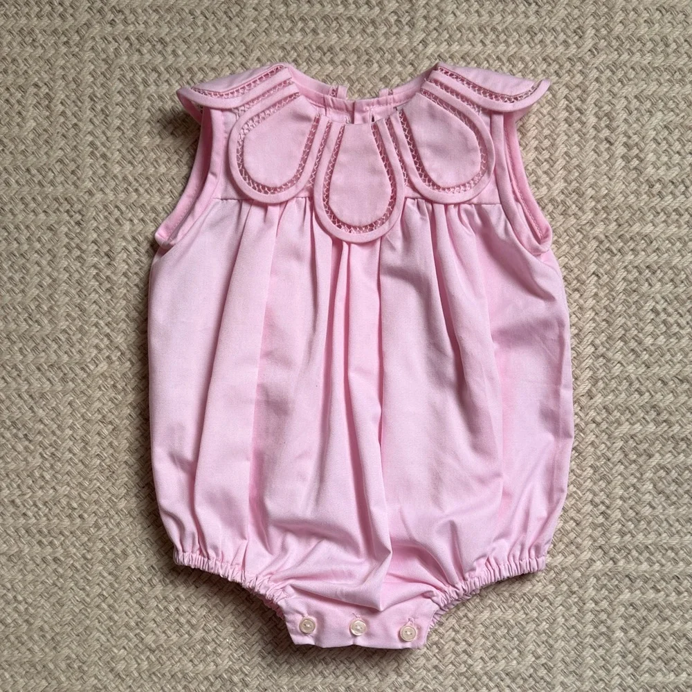 Pink Baby Romper Bubble with Embroidered Details - Picture 1 of 3